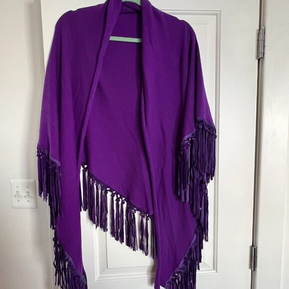Purple Cashmere & Leather Fringe Shawl Italy - Picture 2 of 6